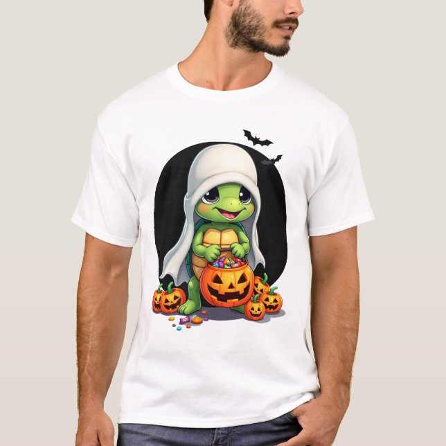 Niedliches Halloween Turtle Ghost mit Candy (7) T-Shirt (Vorderseite)