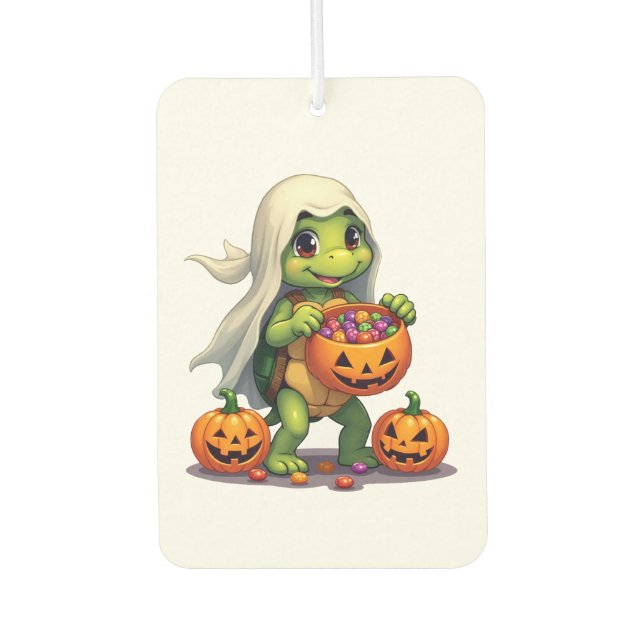 Niedliches Halloween Turtle Ghost mit Candy (8) Autolufterfrischer (Vorderseite)