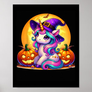 Niedliches Halloween Unicorn Hexenkürbis Mädchen F Poster
