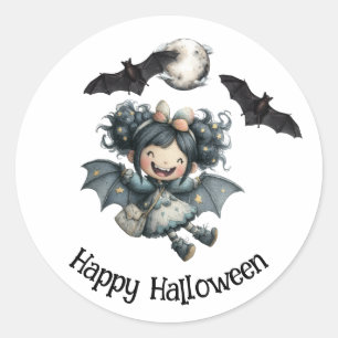 Niedliches Halloween-Vampirmädchen mit Fledermäuse Runder Aufkleber