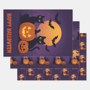 Niedliches Halloween Wrapping Paper - Schwarze Kat Geschenkpapier Set