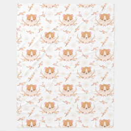 Niedliches Hamstergesicht und rosa Blume Muster Fleecedecke