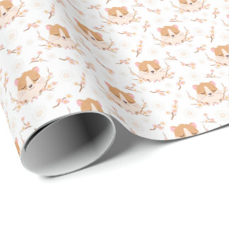 Niedliches Hamstergesicht und rosa Blume Muster Geschenkpapier