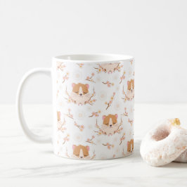 Niedliches Hamstergesicht und rosa Blume Muster Kaffeetasse