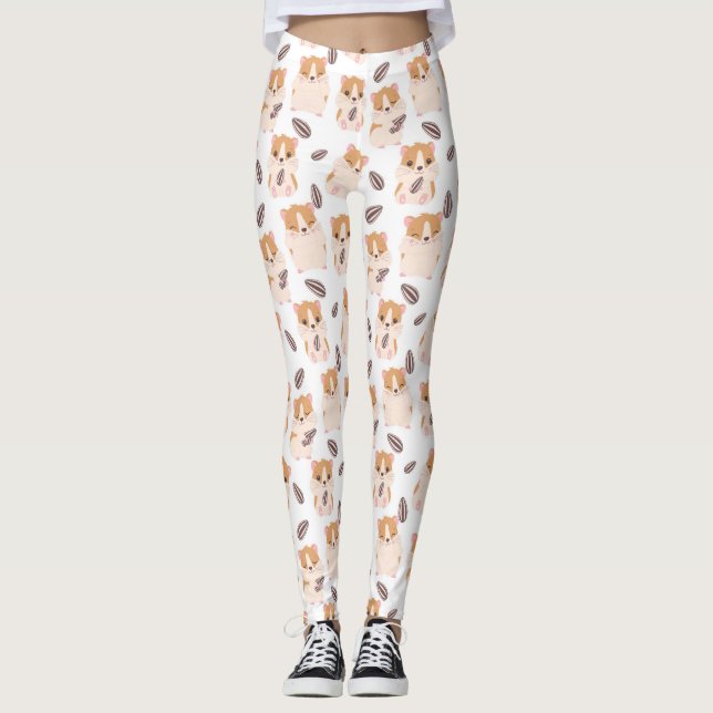 Niedliches Hamstergesicht und Saatmuster Leggings (Vorderseite)