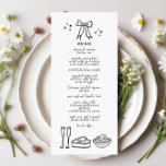 Niedliches handgeschriebenes Doodle Bow Wedding Re Menükarte<br><div class="desc">Fügen Sie Ihrem Hochzeitsempfang eine Touch von Launen und Charme hinzu,  mit unserem Niedlichen,  handgeschriebenen Doodle Bow Wedding Reception Menu. Dieses köstliche Menü-Design besticht durch spielerische Doodle Bows und einen handgeschriebenen Stil,  der die fröhliche und romantische Essenz Ihres besonderen Tages perfekt einfängt.</div>