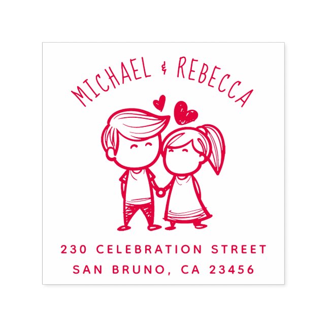 Niedliches Handgezogenes Paar und kundenspezifisch Permastempel (Design)