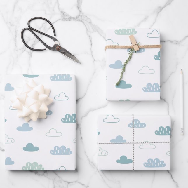 Niedliches handgezogenes Wolkenmuster Geschenkpapier Set (Vorderseite)