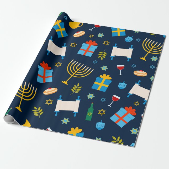 Niedliches Hanukkah-Musterpapier Geschenkpapier (Ungerollt)