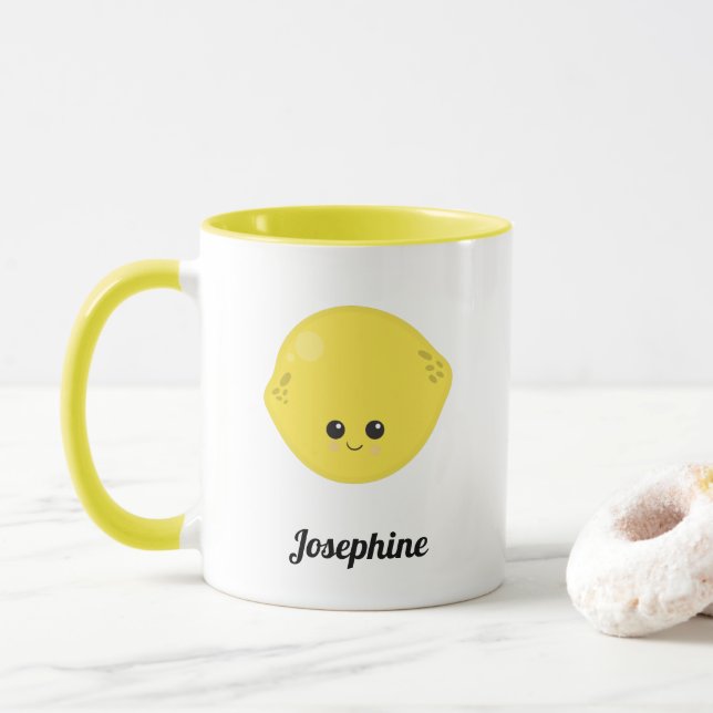 Niedliches Happy Lemon Monogramm Tasse (Mit Donut)