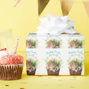 Niedliches Happy Osterkaninchen in Basket Holiday Geschenkpapier