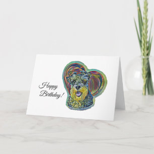 Niedliches Hartglas Miniatur Schnauzer mit Herz  Karte