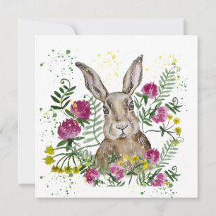 Niedliches Hasen in Aquarellfarben-Blume Einladung