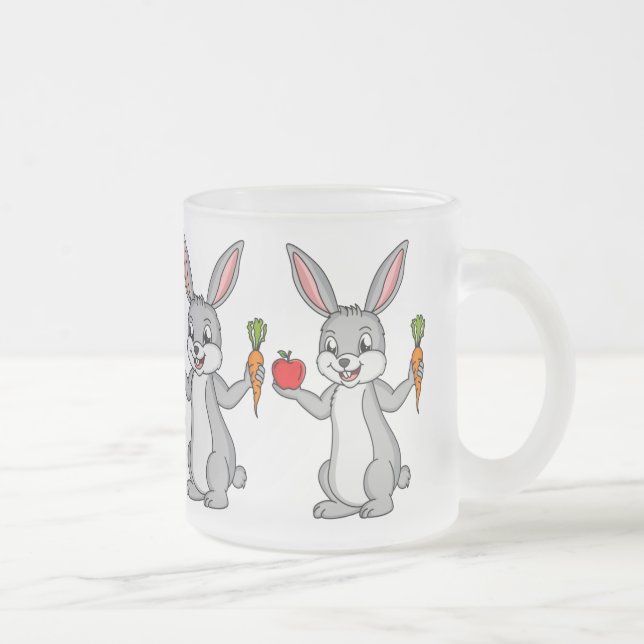 Niedliches Hasen mit Gemüse Cartoon Mattglastasse (Rechts)