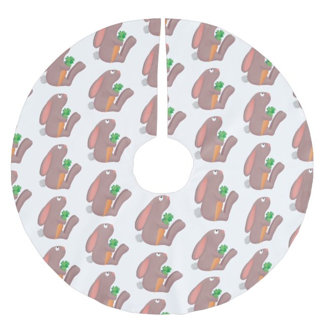 Niedliches Hasen mit KarottenCartoon Polyester Weihnachtsbaumdecke (Vorderseite)