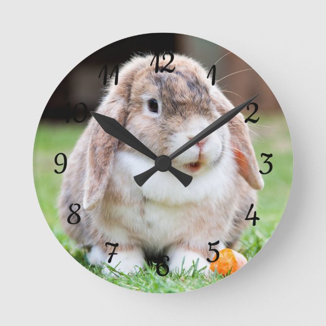 Niedliches Hasen Runde Wanduhr (Vorderseite)