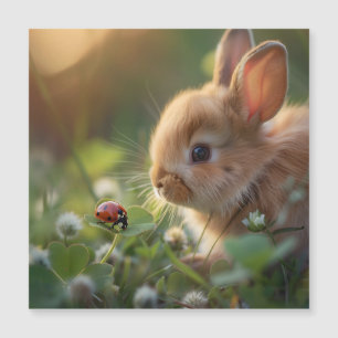 Niedliches Hasen und eine Ladybug auf dem grünen F Magnetkarte