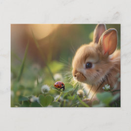 Niedliches Hasen und eine Ladybug auf dem grünen F Postkarte