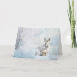 Niedliches Hasen von Waldtieren in Schneefall Karte