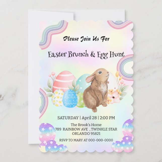 Niedliches Hasenjagd Ei Happy Ostertag Party Einladung (Vorderseite)