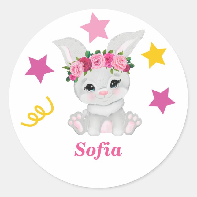 Niedliches Hasenmädchen Runder Aufkleber (Vorderseite)