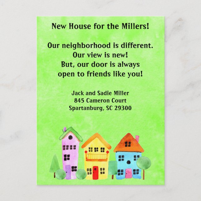 Niedliches Haus auf neuen Adressverschiebungskarte Ankündigungspostkarte (Vorderseite)