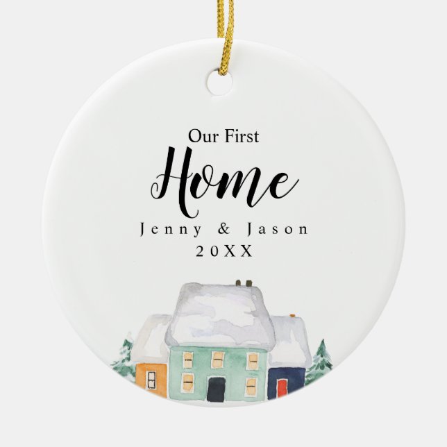 Niedliches Haus Unser erstes Zuhause Botanisches O Keramik Ornament (Vorne)