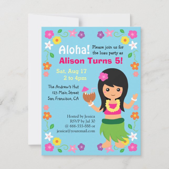 Niedliches Hawaii Hula Girl Luau Party Einladung (Vorderseite)