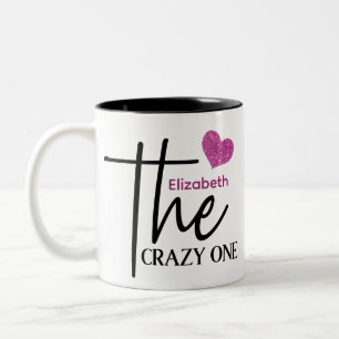 Niedliches heiß rosa Herz Das verrückte One Monogr Zweifarbige Tasse