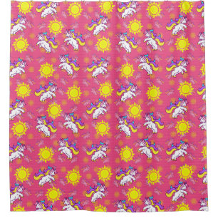 Niedliches, heiß rosa, sonniges Einhornmuster Duschvorhang