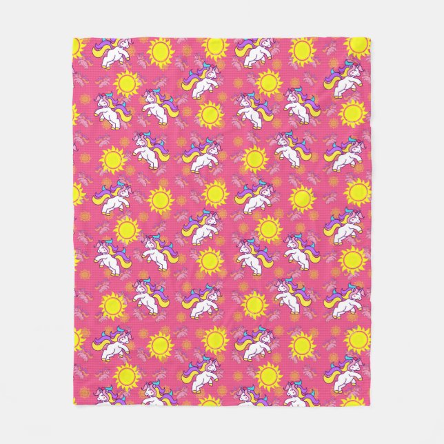 Niedliches, heiß rosa, sonniges Einhornmuster Fleecedecke (Vorderseite)