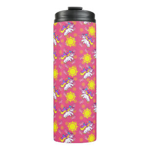 Niedliches, heiß rosa, sonniges Einhornmuster Thermosbecher