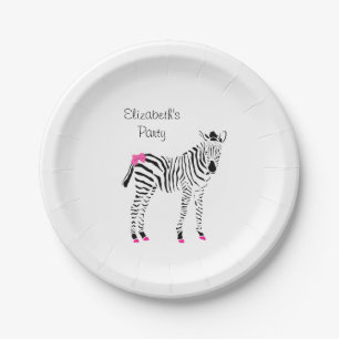 Niedliches heißes Rosa und schwarzer Girly Zebra Pappteller