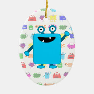 Niedliches hellblaues Cartoon-Monster Keramik Ornament