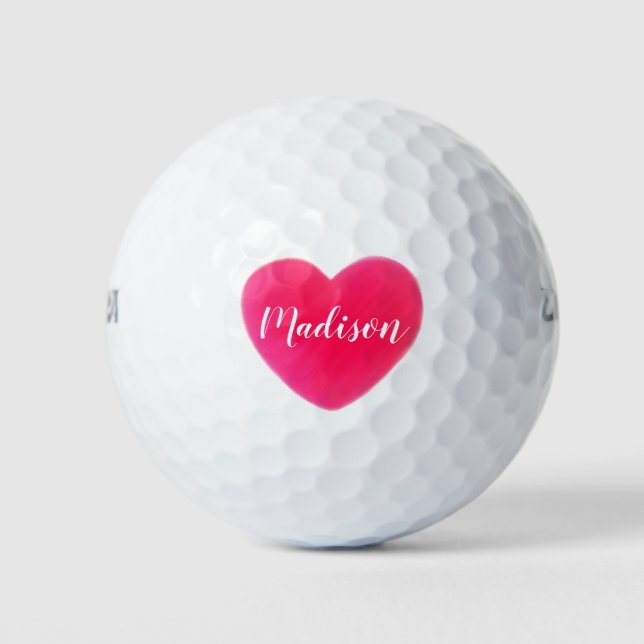 Niedliches, helles Rosa Herz Personalisiert Golfball (Vorderseite)