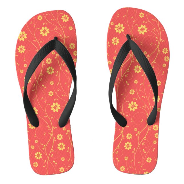 Niedliches hellgelbes und korallenfarbenes zartes  flip flops (Fußbett)