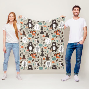 Niedliches Herbst-Waldtier-Muster Fleecedecke