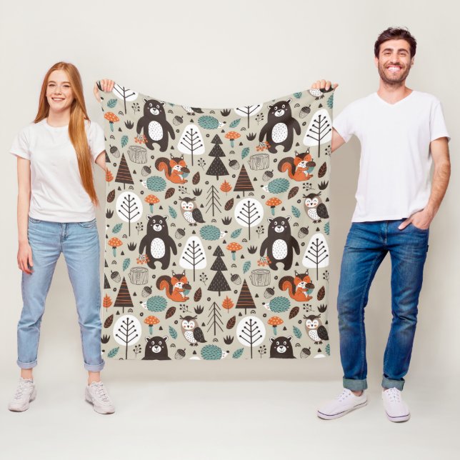 Niedliches Herbst-Waldtier-Muster Fleecedecke (Beispiel)
