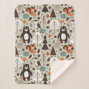 Niedliches Herbst-Waldtier-Muster Sherpadecke
