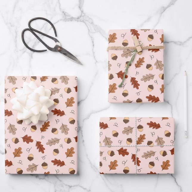 Niedliches Herbstleaves & Nuts-Muster Geschenkpapier Set (Vorderseite)