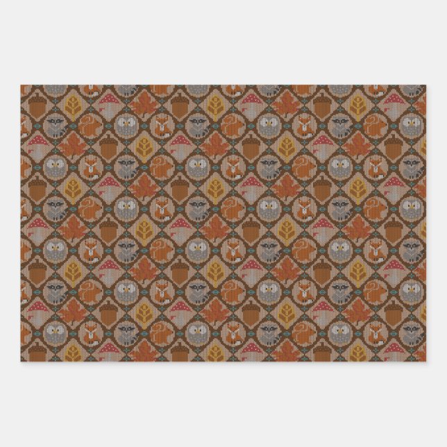 Niedliches Herbstwald Geschenkpapier Set (Vorderseite)