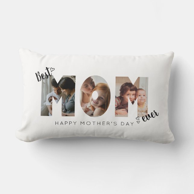 Niedliches Herz Beste Mama je 3 FotoCollage Lendenkissen (Vorderseite)