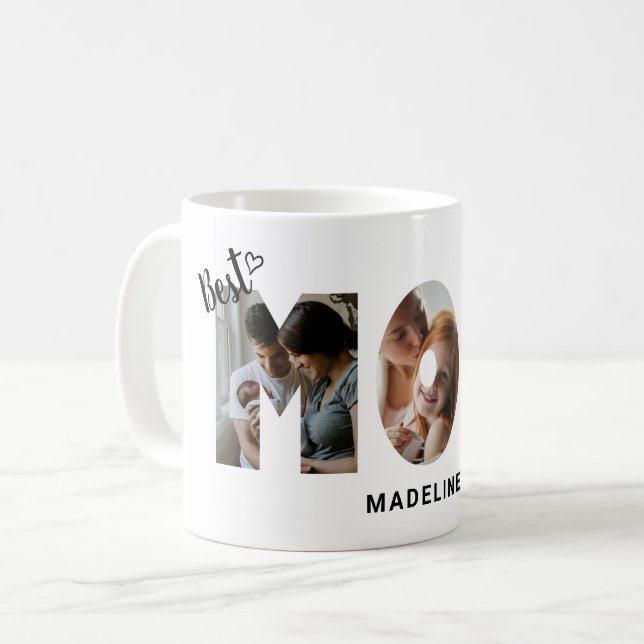 Niedliches Herz Beste Mama je Foto Collage Kaffee  Kaffeetasse (Vorderseite Links)