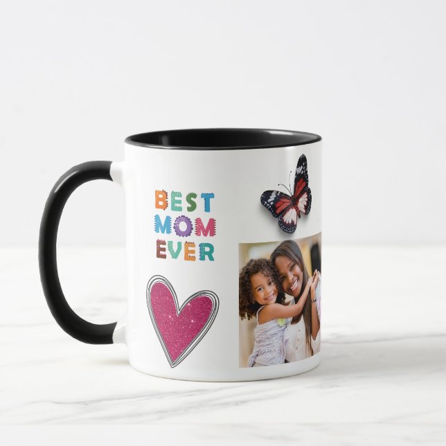 Niedliches Herz Butterfly Beste Mama je Foto Tasse (Links)