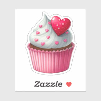 Niedliches Herz Cupcake Aufkleber