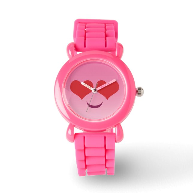 Niedliches Herz für Augen Pink Emoji Armbanduhr (Vorderseite)