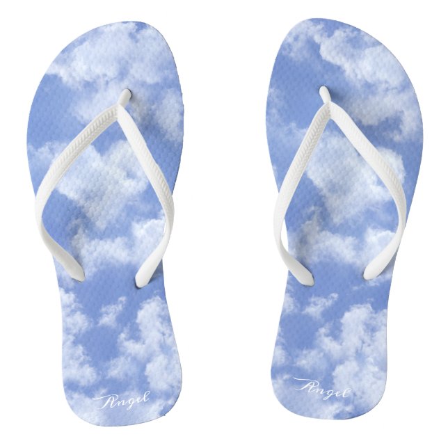 Niedliches Herz gestreift Wolke in blauem Himmel f Flip Flops (Fußbett)