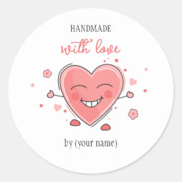 Niedliches Herz Handgefertigt mit Liebe Runder Aufkleber