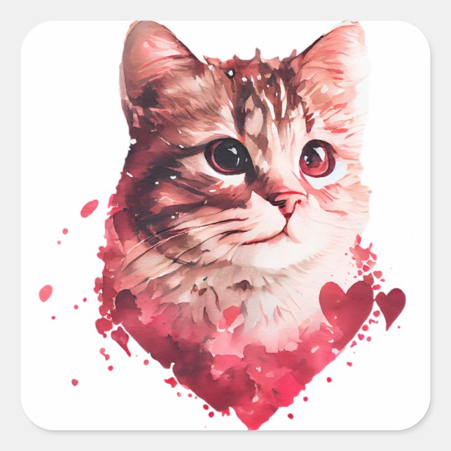 Niedliches Herz Katze Valentine Quadratischer Aufkleber (Vorderseite)