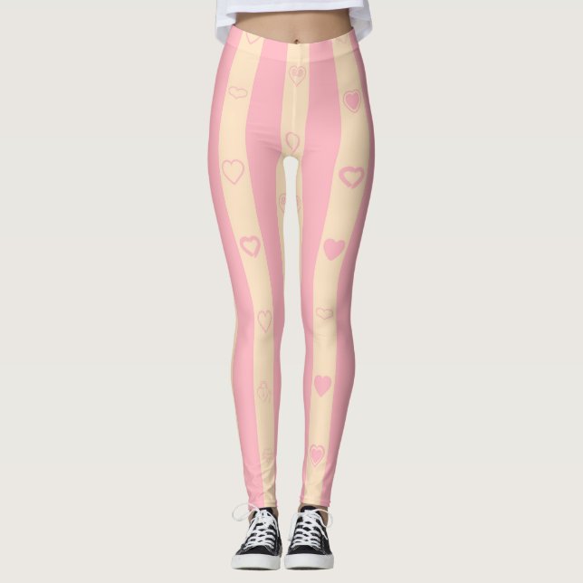 Niedliches Herz Moderner rosa Streifen Leggings (Vorderseite)